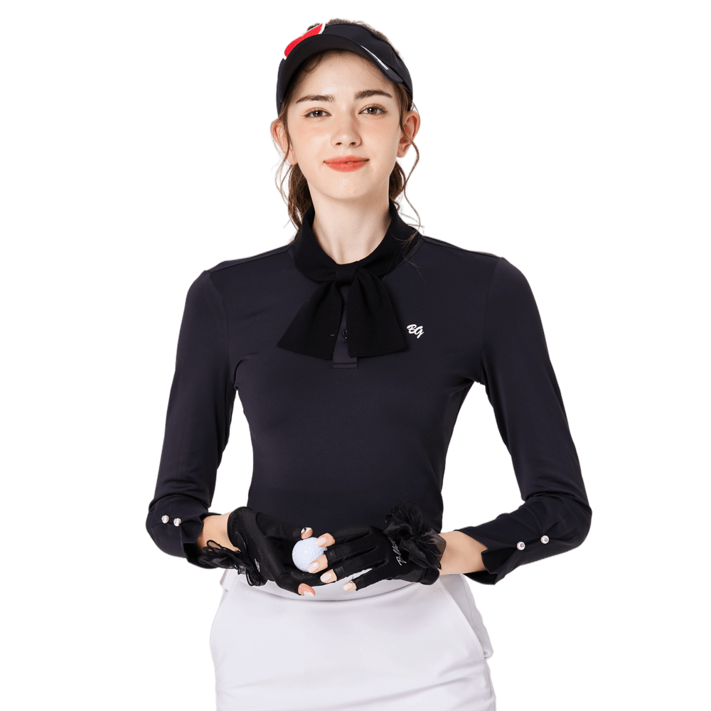BLKTEE Women's Bow Tie Chanel Style Golf Long Sleeve (Black)