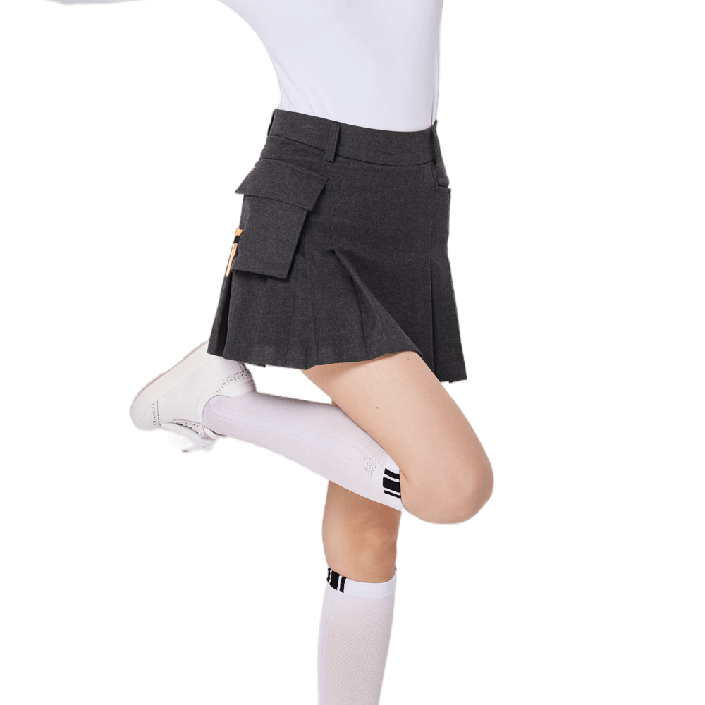 BLKTEE女高爾夫側口袋毛料短裙(花灰)