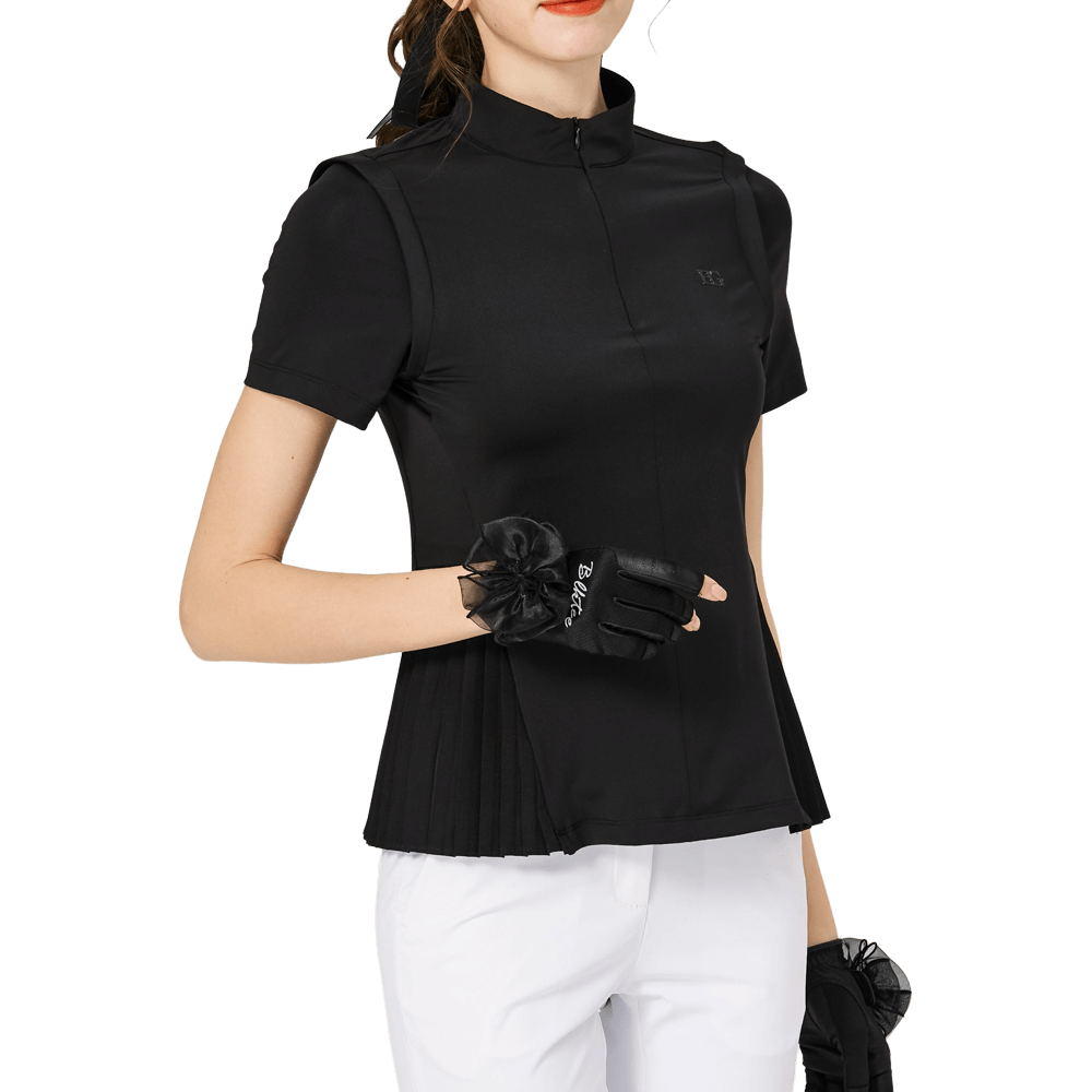 BLKTEE小百褶長版寬鬆女短袖上衣(黑色)