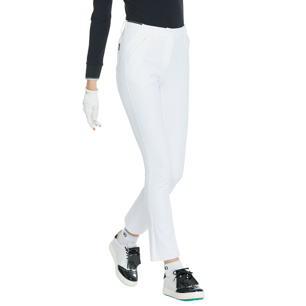 BLKTEE磨毛彈性腰直筒長褲(白)