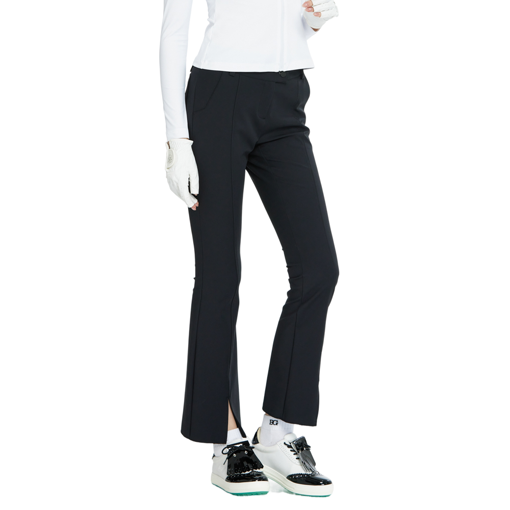 BLKTEE彈力腰微喇叭長褲(黑)