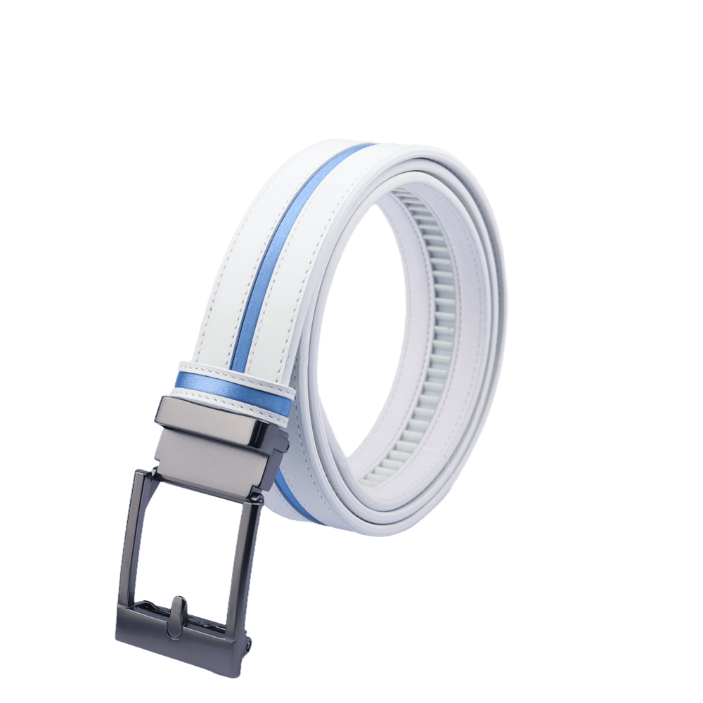 GoPlayer Wide Slide Buckle White Golf Belt (Blue Stripe)