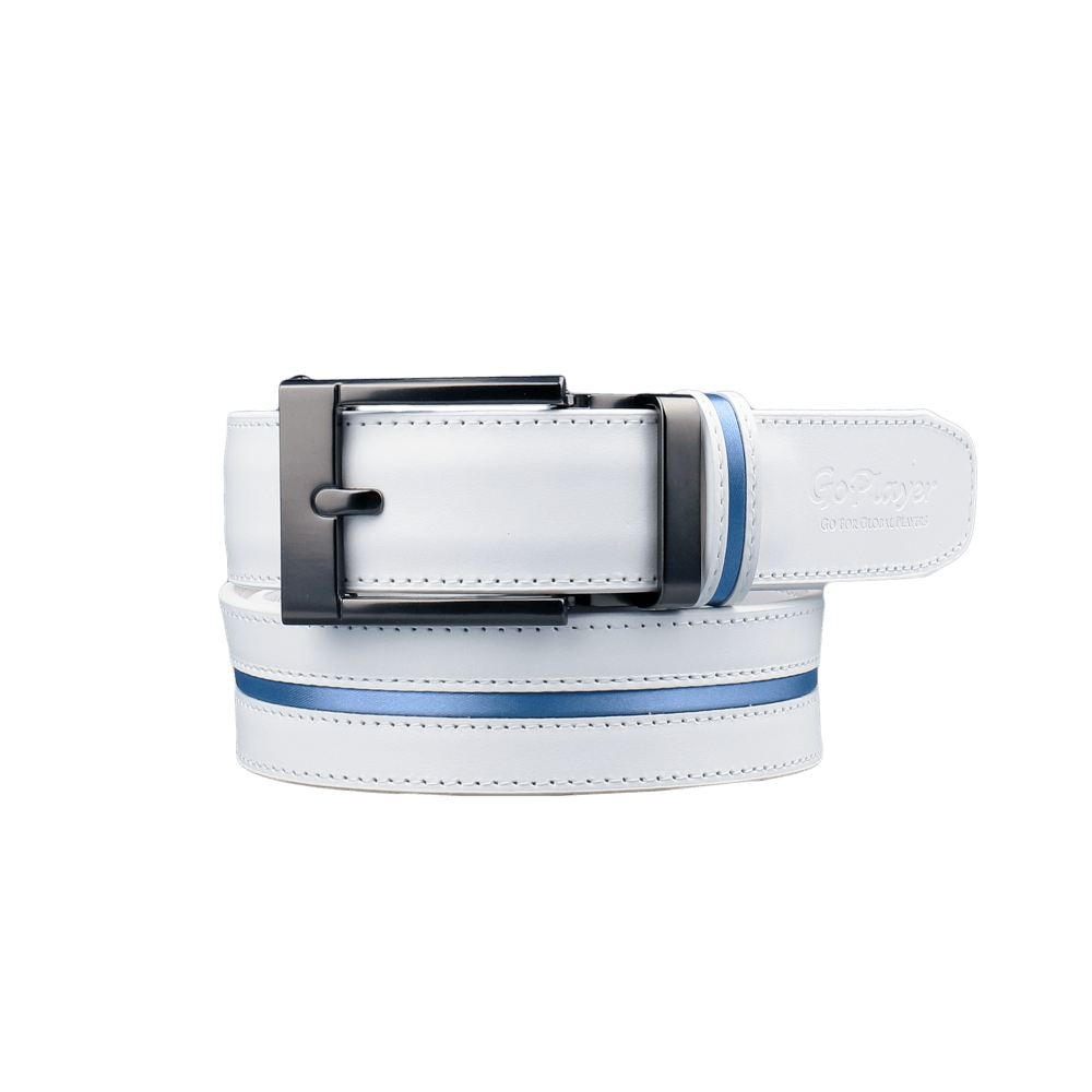 GoPlayer Wide Slide Buckle White Golf Belt (Blue Stripe)