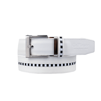 GoPlayer Wide Slide Buckle White Golf Belt (Black and White Checkered Stripes)