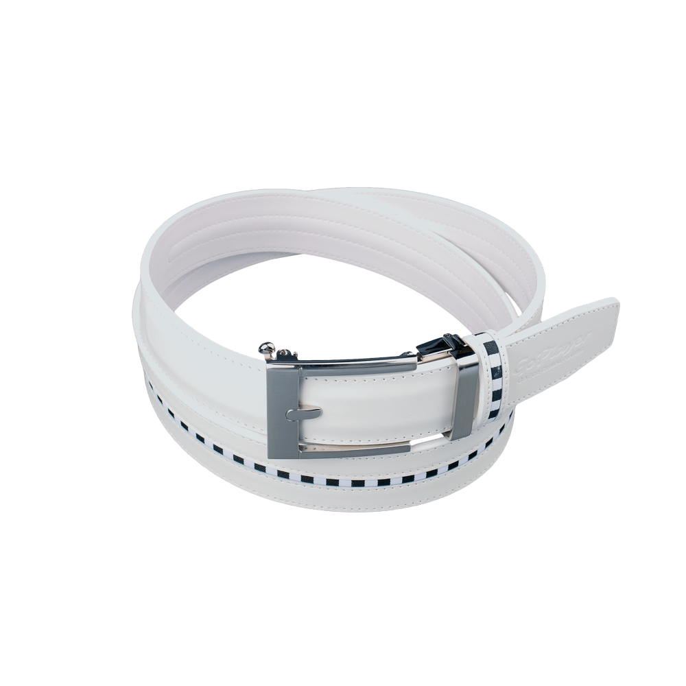 GoPlayer Wide Slide Buckle White Golf Belt (Black and White Checkered Stripes)