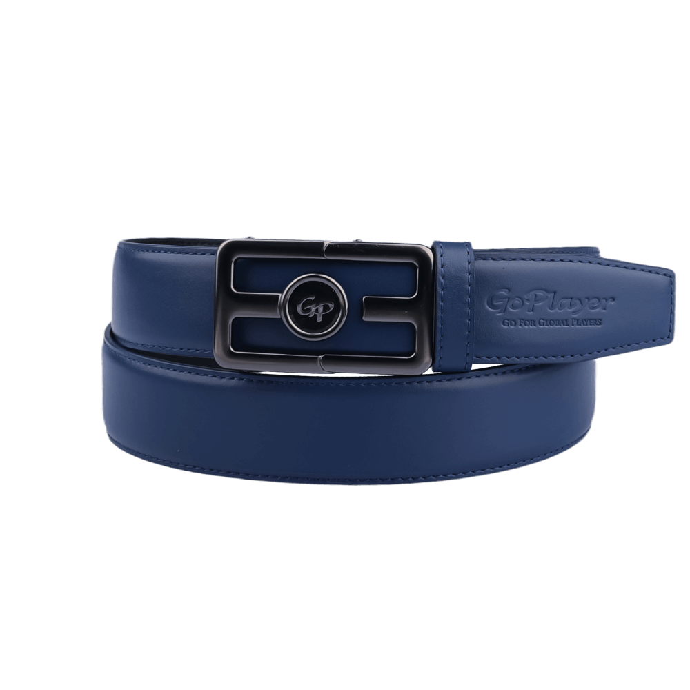 GoPlayer automatic slide buckle leather belt (Navy Blue)