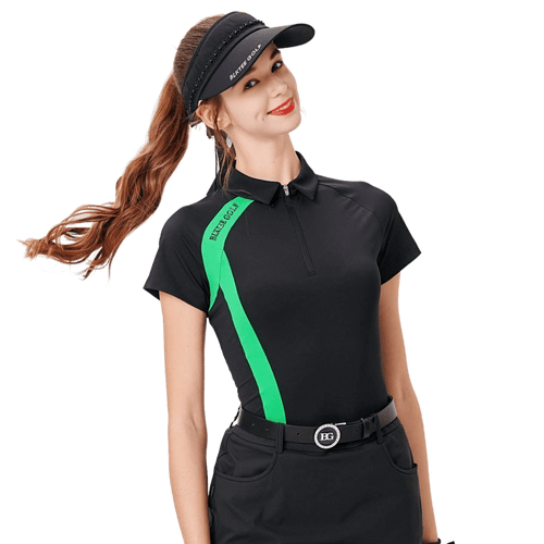 BLKTEE女拉鏈領短袖(黑色)