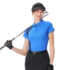 Baju lengan pendek wanita berkolar zip (biru)