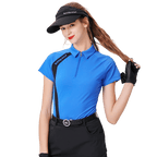 Baju lengan pendek wanita berkolar zip (biru)