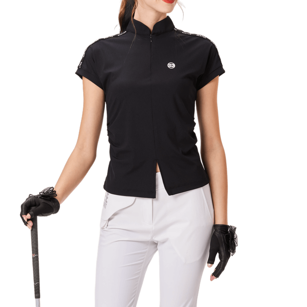 BLKTEE女對開襟造型短袖(黑色)
