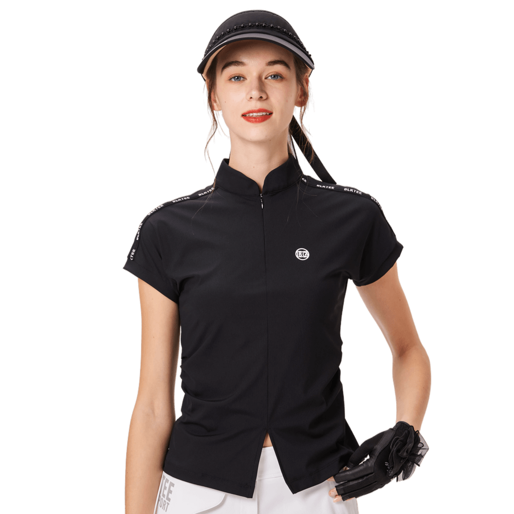 BLKTEE女對開襟造型短袖(黑色)