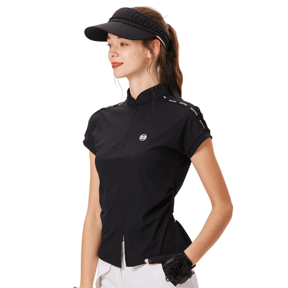 BLKTEE女對開襟造型短袖(黑色)