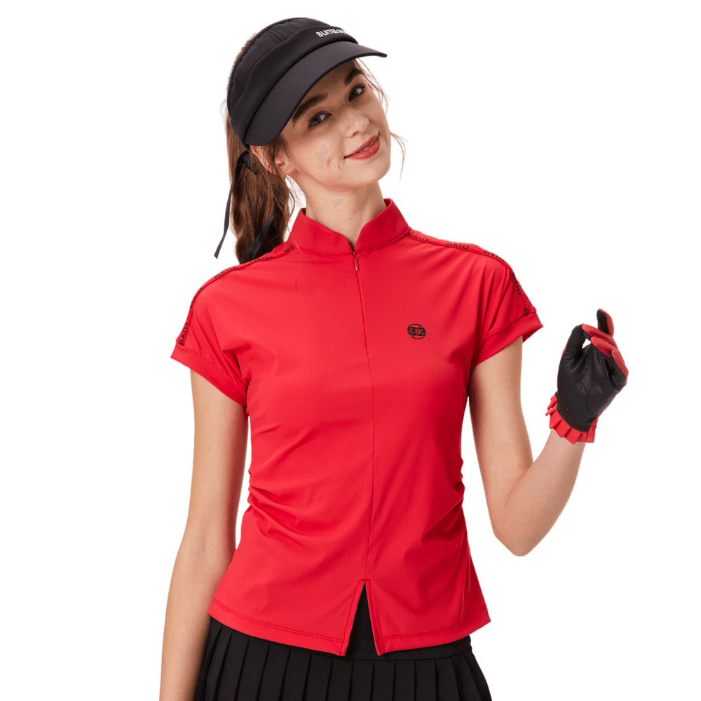 BLKTEE女對開襟造型短袖(紅色)