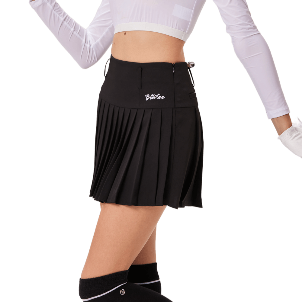 BLKTEE高腰百褶短裙(黑色)