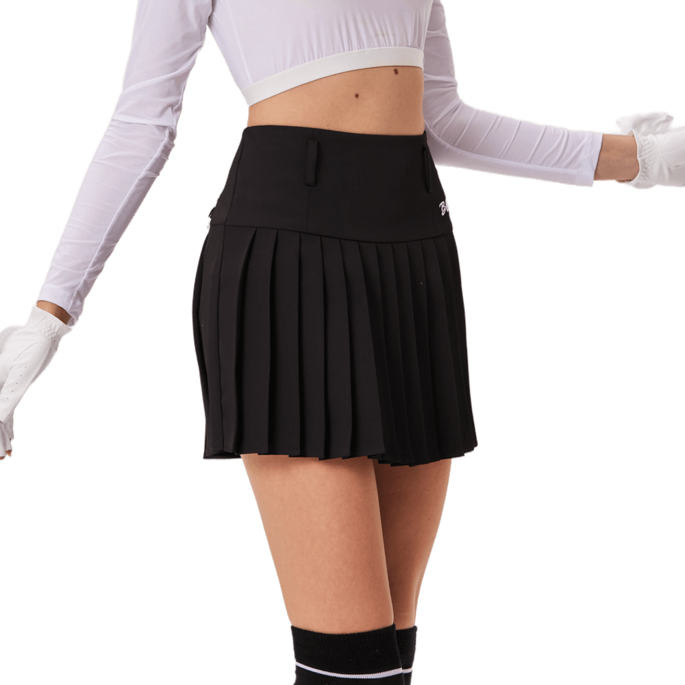 BLKTEE高腰百褶短裙(黑色)