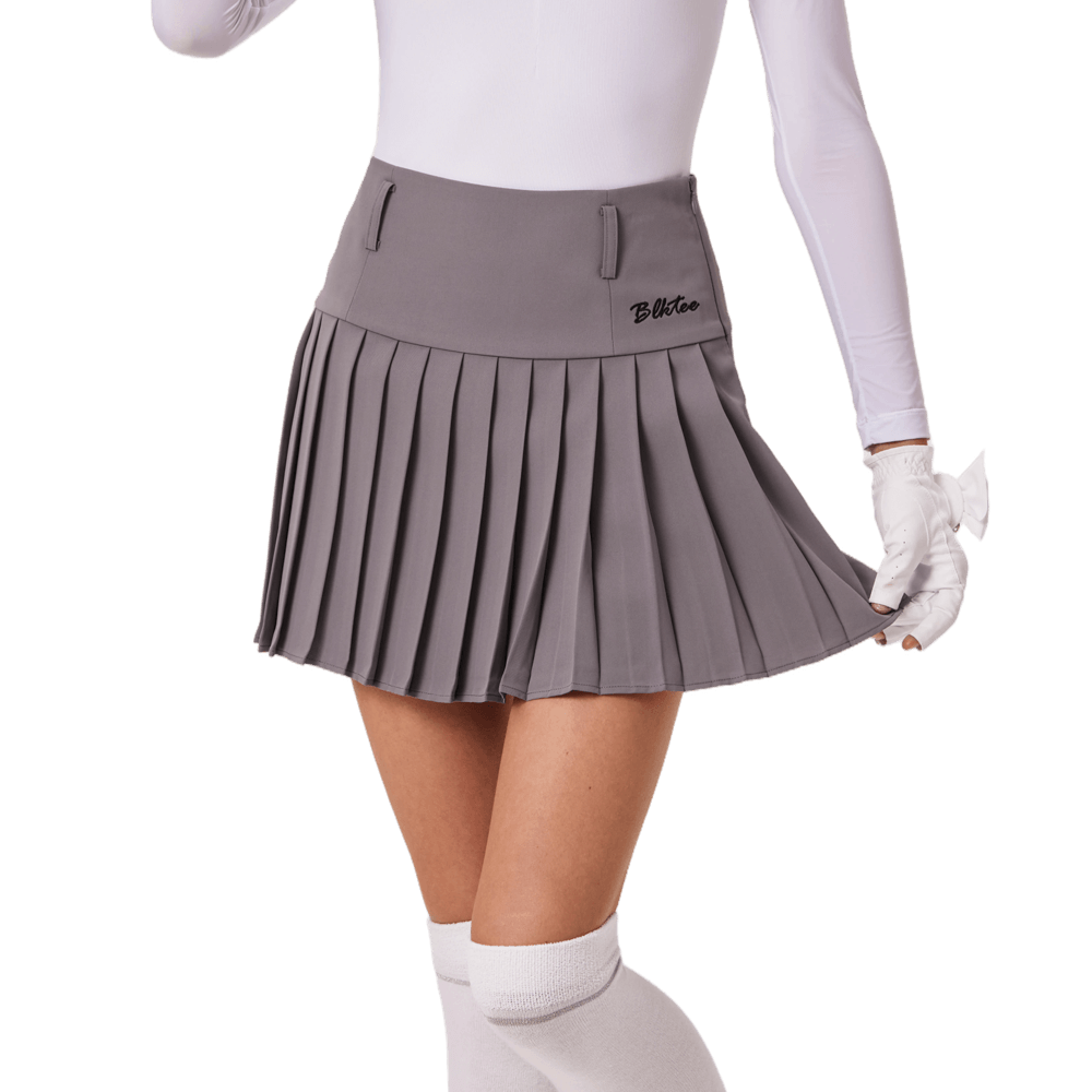 BLKTEE高腰百褶短裙(灰色)