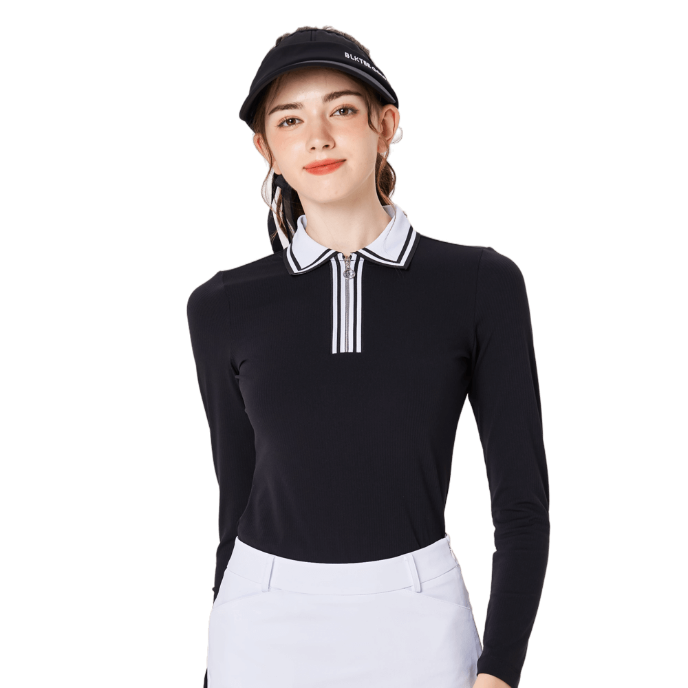 BLKTEE女拉鍊領學院風高爾夫長袖(黑色)