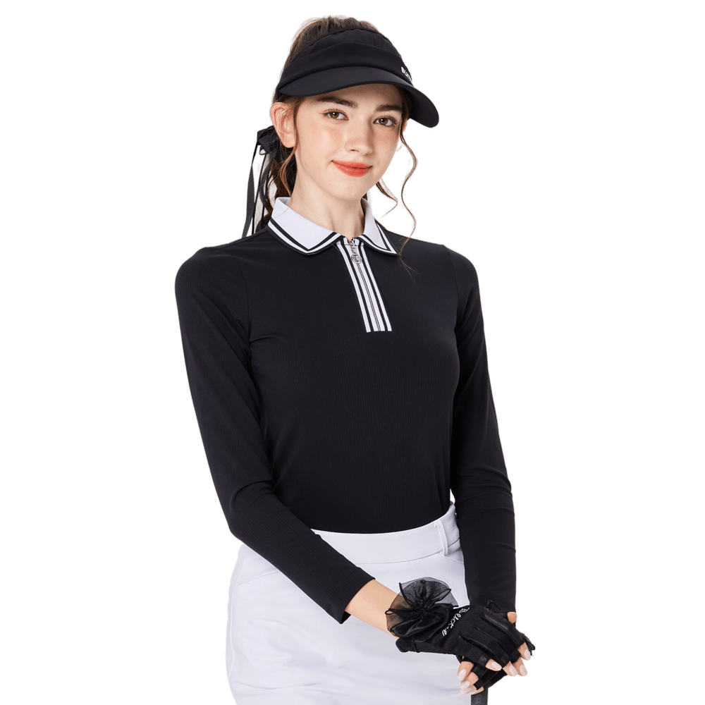 BLKTEE女拉鍊領學院風高爾夫長袖(黑色)