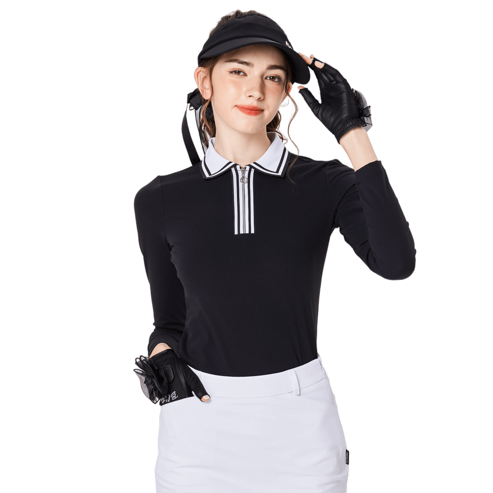 BLKTEE女拉鍊領學院風高爾夫長袖(黑色)