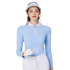 BLKTEE女拉鍊領學院風高爾夫長袖(淺藍)