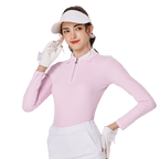 女拉鍊領學院風高爾夫長袖(粉紅色)