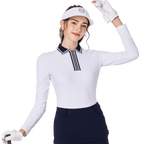 BLKTEE女拉鍊領學院風高爾夫長袖(白色)