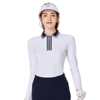 BLKTEE女拉鍊領學院風高爾夫長袖(白色)