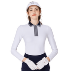 女拉鍊領學院風高爾夫長袖(白色)