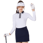 BLKTEE女拉鍊領學院風高爾夫長袖(白色)