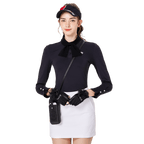 Women's long-sleeved golf dress with bow tie (black)