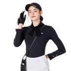 Women's long-sleeved golf dress with bow tie (black)