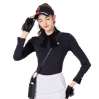 Women's long-sleeved golf dress with bow tie (black)