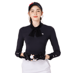 Women's long-sleeved golf dress with bow tie (black)