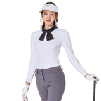 Gaun golf lengan panjang wanita dengan tali leher kupu-kupu (putih)