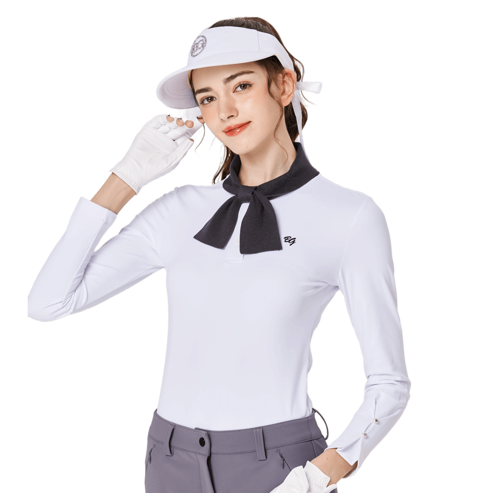 BLKTEE女領結小香風高爾夫長袖(白色)