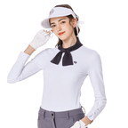 Gaun golf lengan panjang wanita dengan tali leher kupu-kupu (putih)
