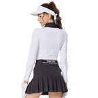 Gaun golf lengan panjang wanita dengan tali leher kupu-kupu (putih)