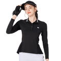 Women's stand-up collar/turn-down collar convertible golf long-sleeved top (black)