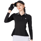 Women's stand-up collar/turn-down collar convertible golf long-sleeved top (black)