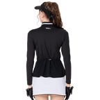 Women's stand-up collar/turn-down collar convertible golf long-sleeved top (black)