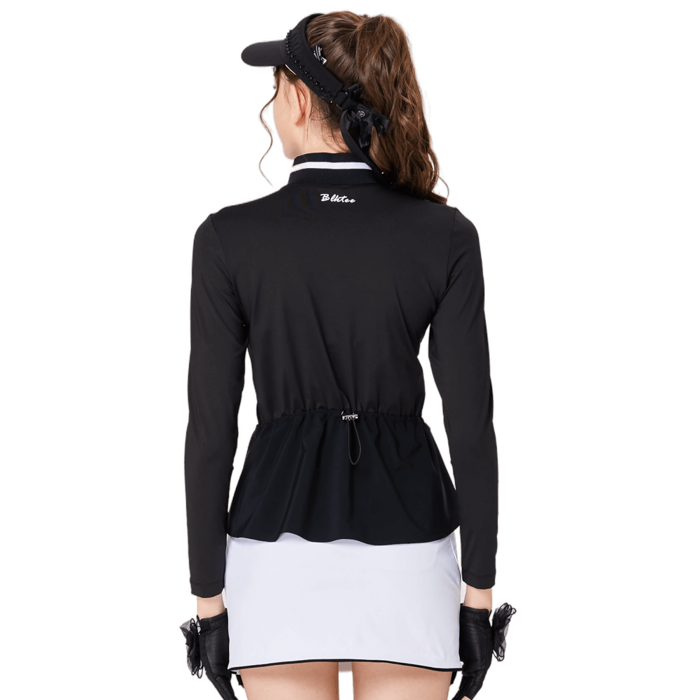 Women's stand-up collar/turn-down collar convertible golf long-sleeved top (black)