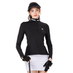 Women's stand-up collar/turn-down collar convertible golf long-sleeved top (black)