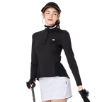 Women's stand-up collar/turn-down collar convertible golf long-sleeved top (black)