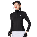 Women's stand-up collar/turn-down collar convertible golf long-sleeved top (black)