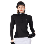 Women's stand-up collar/turn-down collar convertible golf long-sleeved top (black)