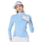 BLKTEE女立領翻領兩用高爾夫長袖(淺藍)