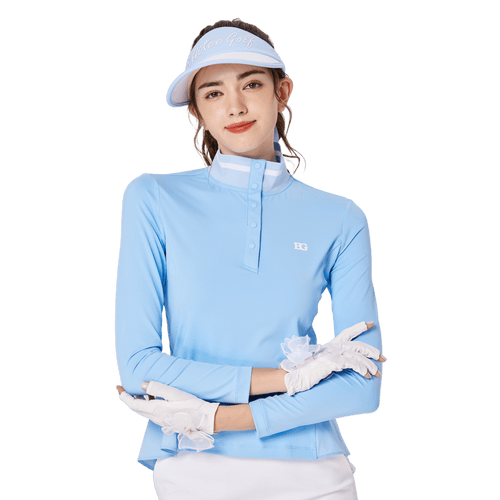 BLKTEE女立領翻領兩用高爾夫長袖(淺藍)