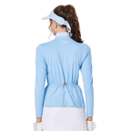 BLKTEE女立領翻領兩用高爾夫長袖(淺藍)