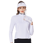 Women's stand-up collar/turn-down collar convertible golf long-sleeved top (white)