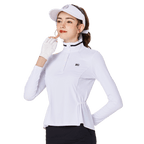 Women's stand-up collar/turn-down collar convertible golf long-sleeved top (white)